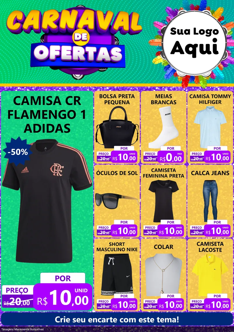Modelo de Encarte para Encarte A4 Vertical com o tema Carnaval de Ofertas para Roupas e acessórios