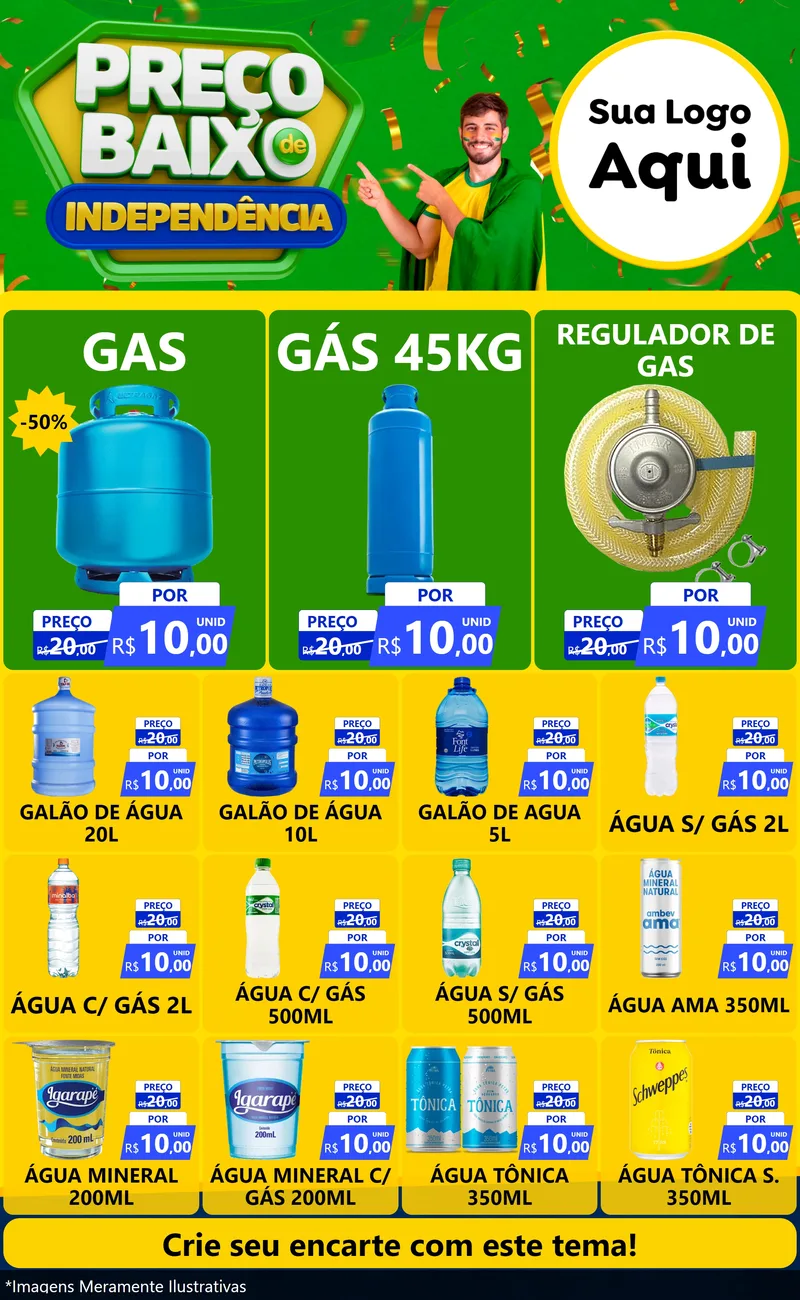 Modelo de Encarte para Encarte Grande com o tema Preço Baixo de Independência para Água e gás