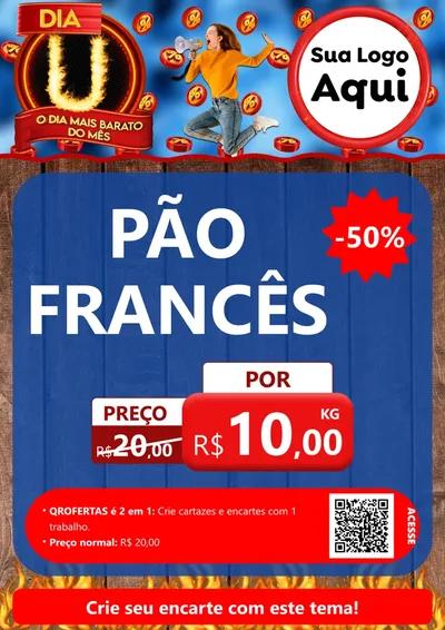 Modelo de Cartaz para Cartaz A4 Vertical com o tema Dia U - O Dia Mais Barato Do Mês para Padaria