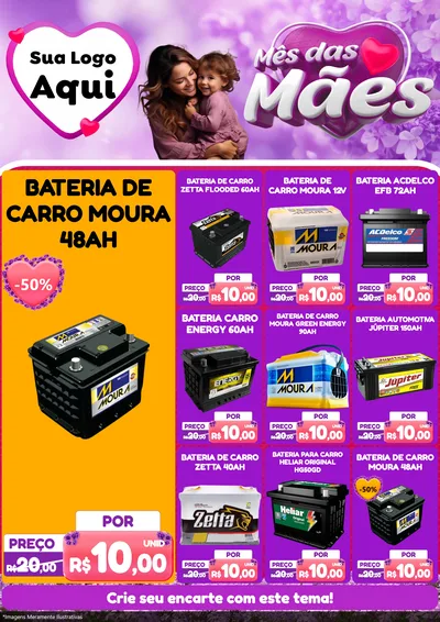 Modelo de Encarte para Encarte A4 Vertical com o tema Mês das Mães para Baterias Elétricas