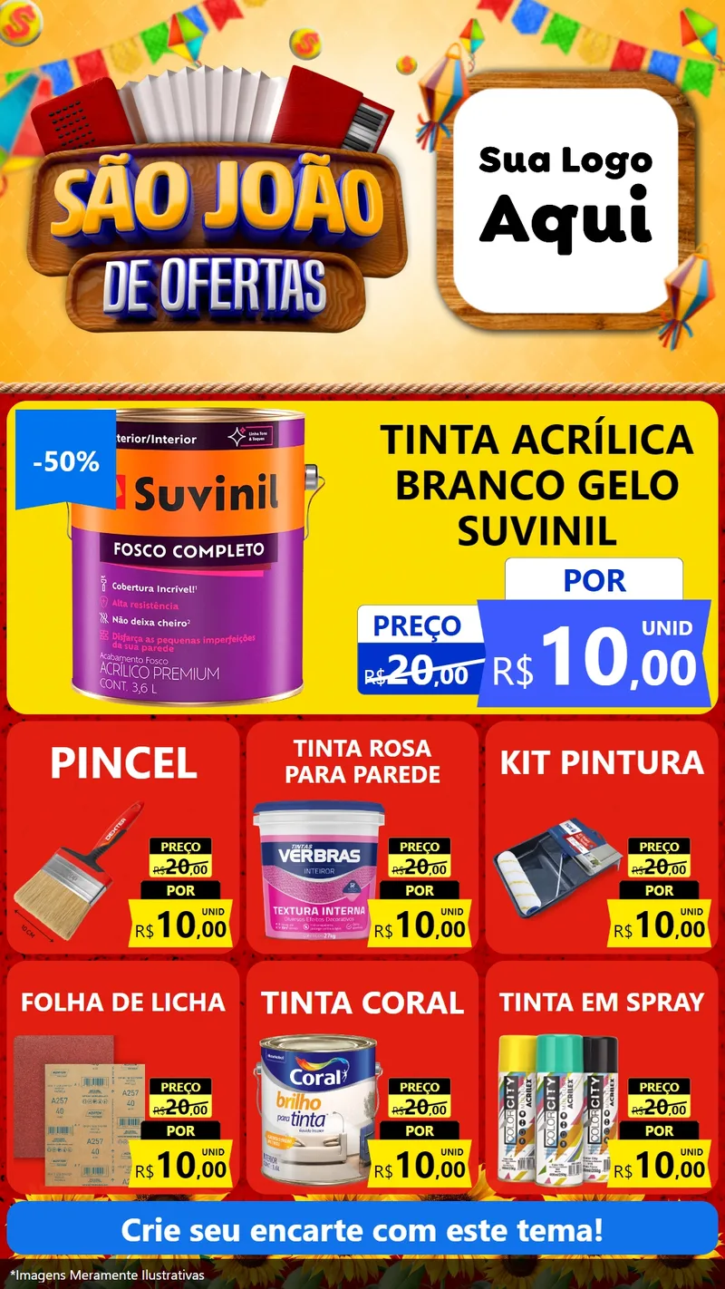 Modelo de Rede Social para Stories com o tema São João de Ofertas para Tintas e Ferramentas