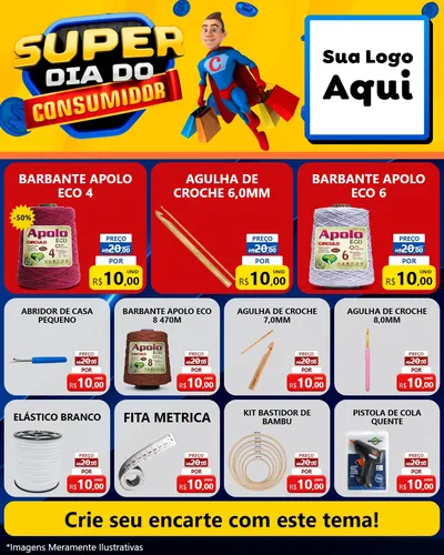 Modelo de Rede Social para Feed Instagram com o tema Super Dia do Consumidor para Armarinho e Aviamentos