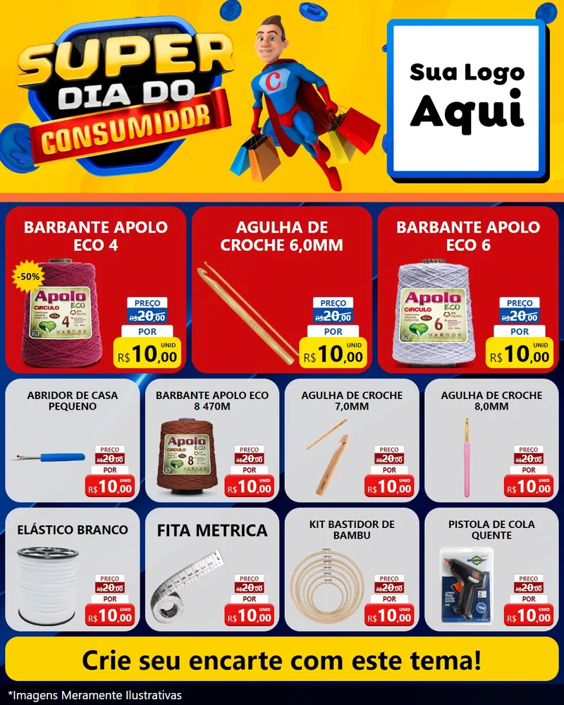 Modelo de Rede Social para Feed Instagram com o tema Super Dia do Consumidor para Armarinho e Aviamentos