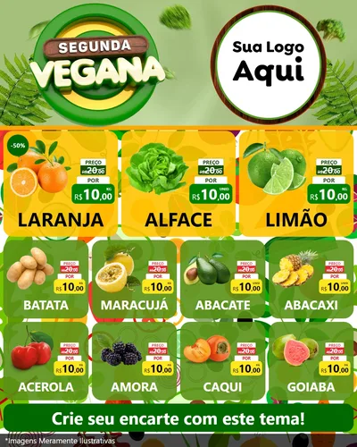 Modelo de Rede Social para Feed Instagram com o tema Segunda Vegana para Hortifrúti
