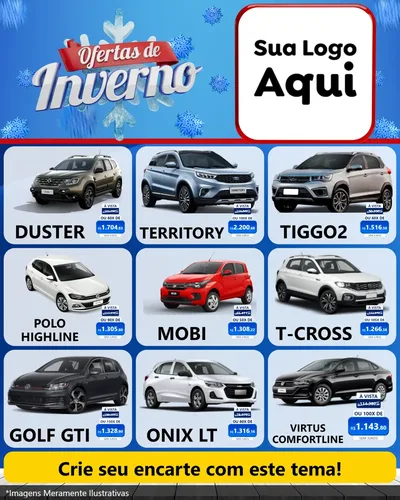 Modelo de Rede Social para Feed Instagram com o tema Ofertas de Inverno para Concessionaria de Carros