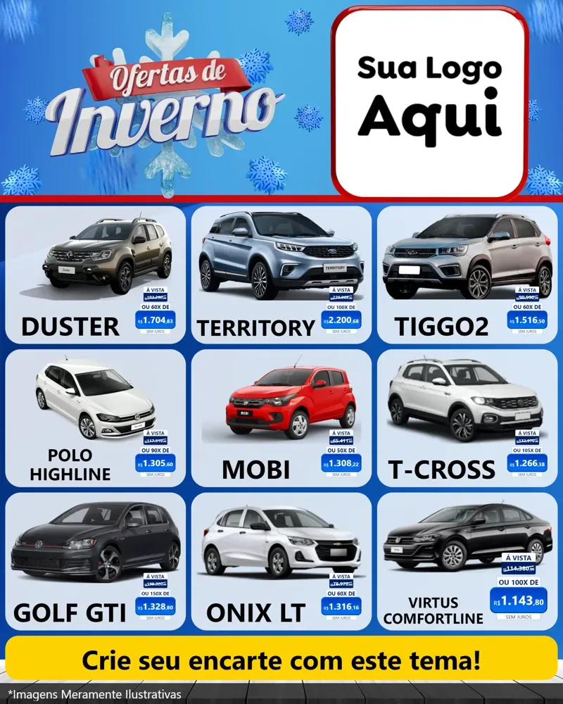 Modelo de Rede Social para Feed Instagram com o tema Ofertas de Inverno para Concessionaria de Carros