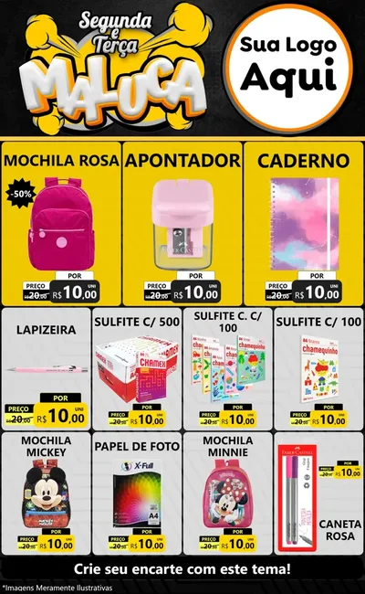 Modelo de Encarte para Encarte Grande com o tema Segunda e Terça Maluca para Papelaria