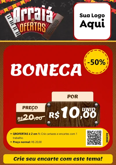 Modelo de Cartaz para Cartaz A4 Vertical com o tema Arraiá de Ofertas - Junina para Brinquedos