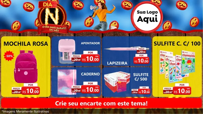 Modelo de TV para TV Horizontal com o tema Dia N - O Dia Mais Barato Do Mês para Papelaria