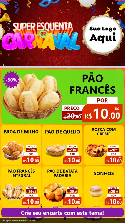 Modelo de Rede Social para Stories com o tema Super Esquenta de Carnaval para Padaria