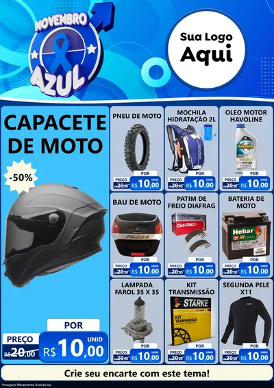 Modelo de Encarte para Encarte A4 Vertical com o tema Novembro Azul para Moto peças