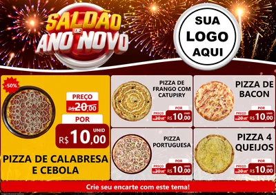 Modelo de Encarte para Encarte A4 Horizontal com o tema Saldão de Ano Novo para Pizzaria