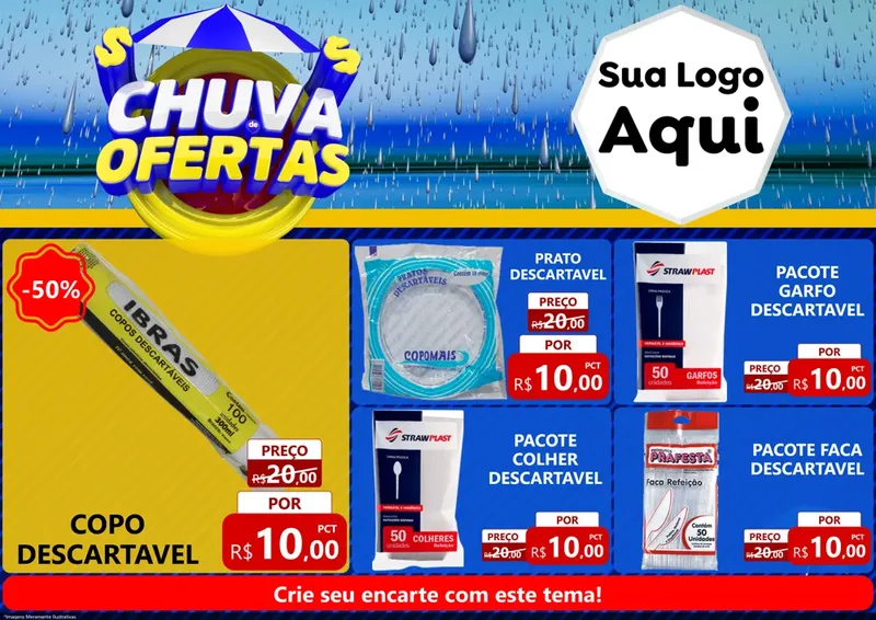 Modelo de Encarte para Encarte A4 Horizontal com o tema Chuva de Ofertas para Embalagens