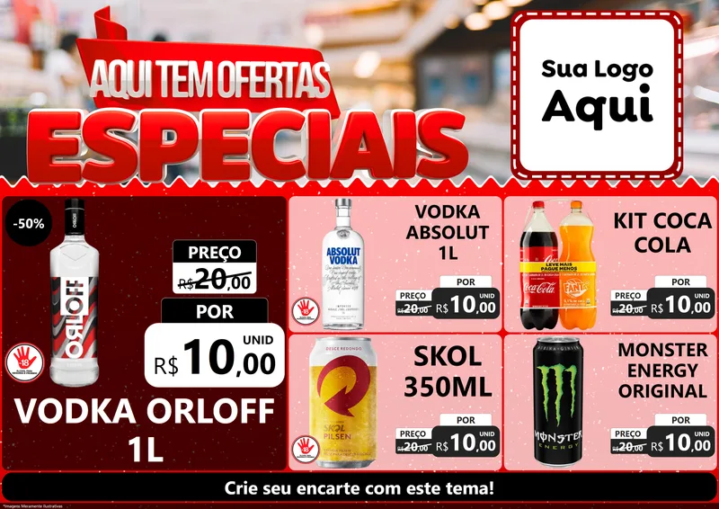Modelo de Encarte para Encarte A4 Horizontal com o tema Aqui Tem Ofertas Especiais para Distribuidora de bebidas