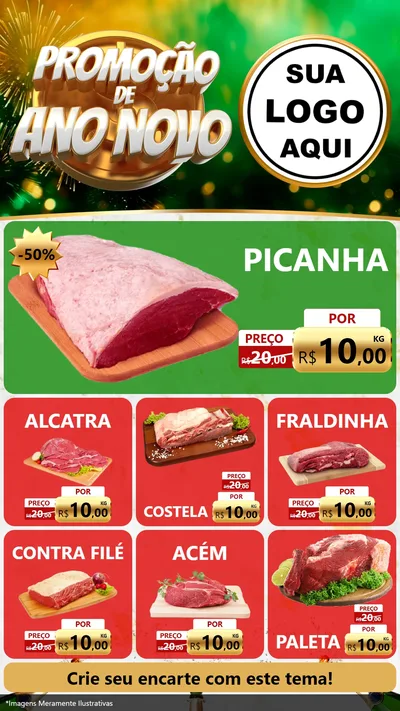Modelo de Rede Social para Stories com o tema Promoção de Ano Novo para Açougue