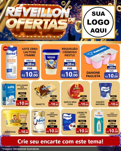 Modelo de Rede Social para Feed Instagram com o tema Réveillon de Ofertas para Frios e Laticínios