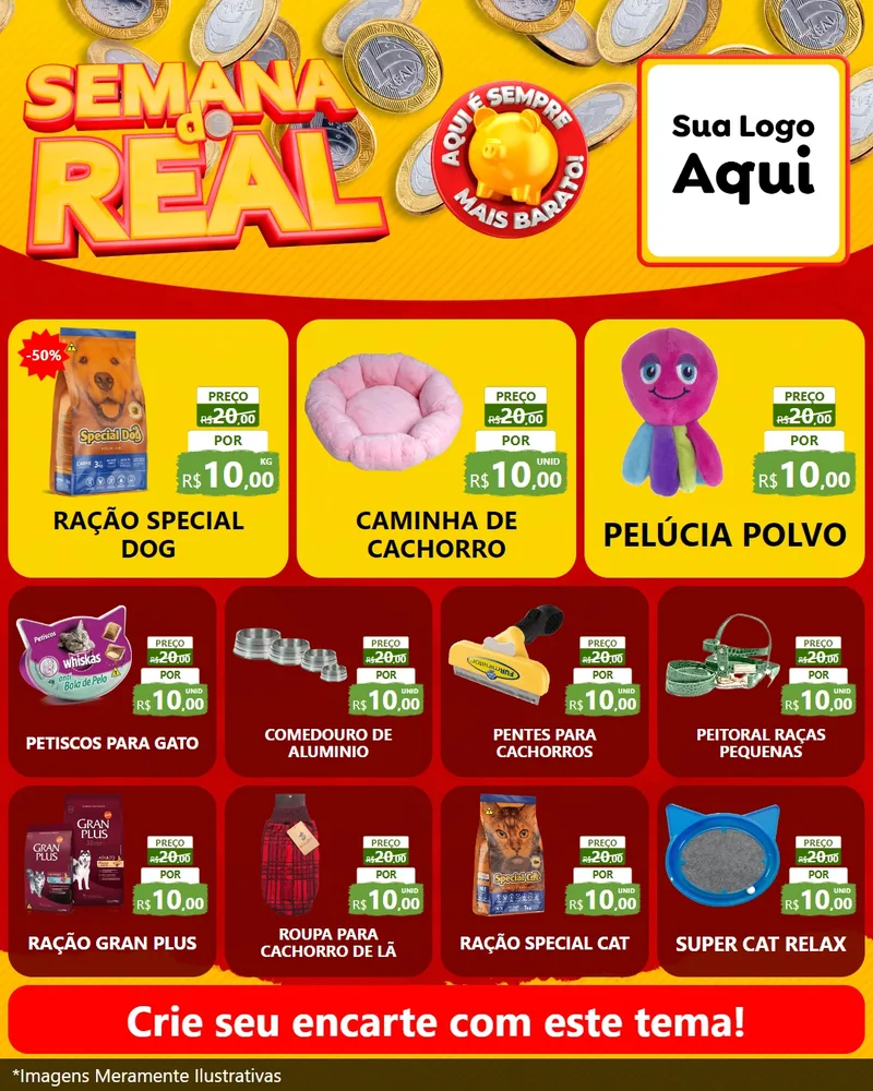 Modelo de Rede Social para Feed Instagram com o tema Semana do Real para Pet Shop