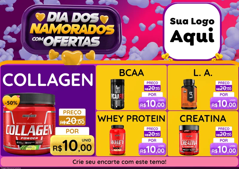 Modelo de Encarte para Encarte A4 Horizontal com o tema Dia Dos Namorados Com Ofertas para Suplementos alimentares