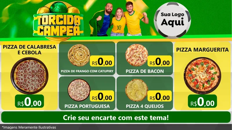 Modelo de TV para TV Horizontal com o tema Torcida Campeã - Copa para Pizzaria