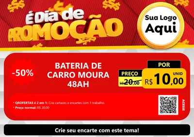 Modelo de Cartaz para Cartaz A4 Horizontal com o tema É Dia De Promoção para Baterias Elétricas