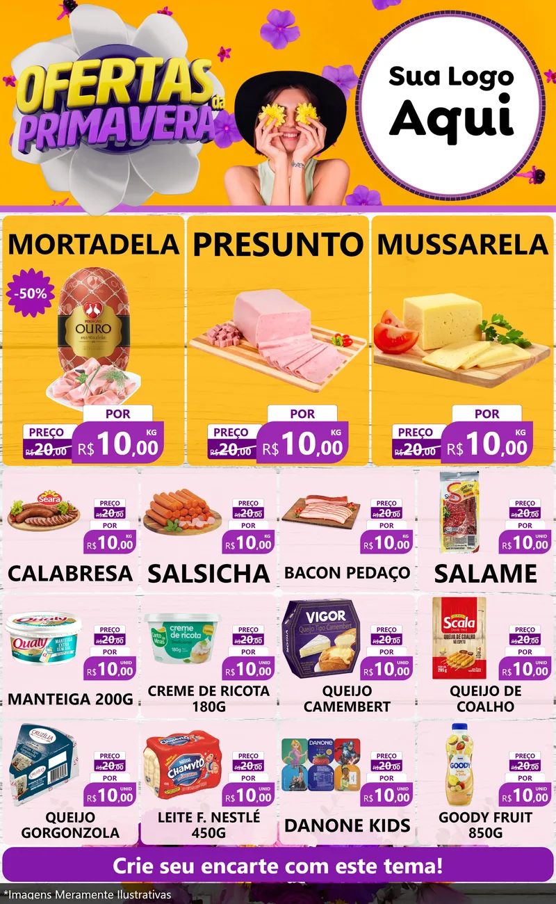 Modelo de Encarte para Encarte Grande com o tema Ofertas Da Primavera para Frios e Laticínios