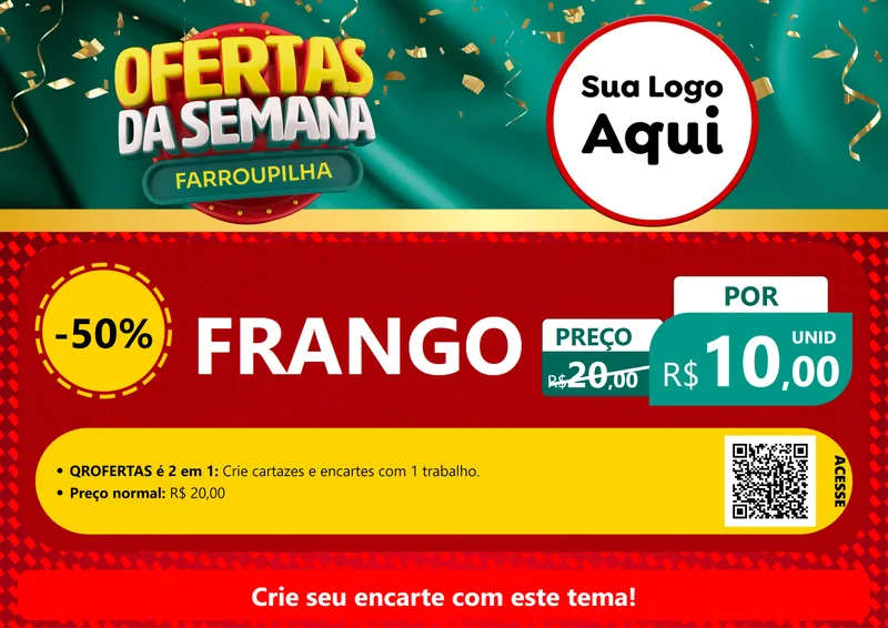 Modelo de Cartaz para Cartaz A4 Horizontal com o tema Ofertas da Semana Farroupilha para Assados