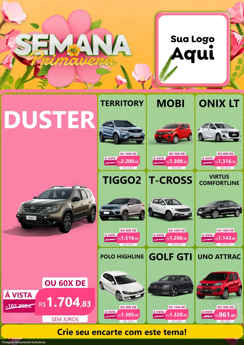 Modelo de Encarte para Encarte A4 Vertical com o tema Semana da Primavera para Concessionaria de Carros