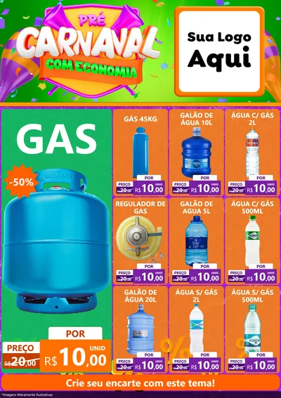Modelo de Encarte para Encarte A4 Vertical com o tema Pré-Carnaval Com Economia para Água e gás
