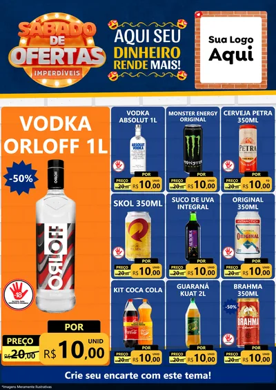 Modelo de Encarte para Encarte A4 Vertical com o tema Sábado de Ofertas Imperdíveis para Distribuidora de bebidas
