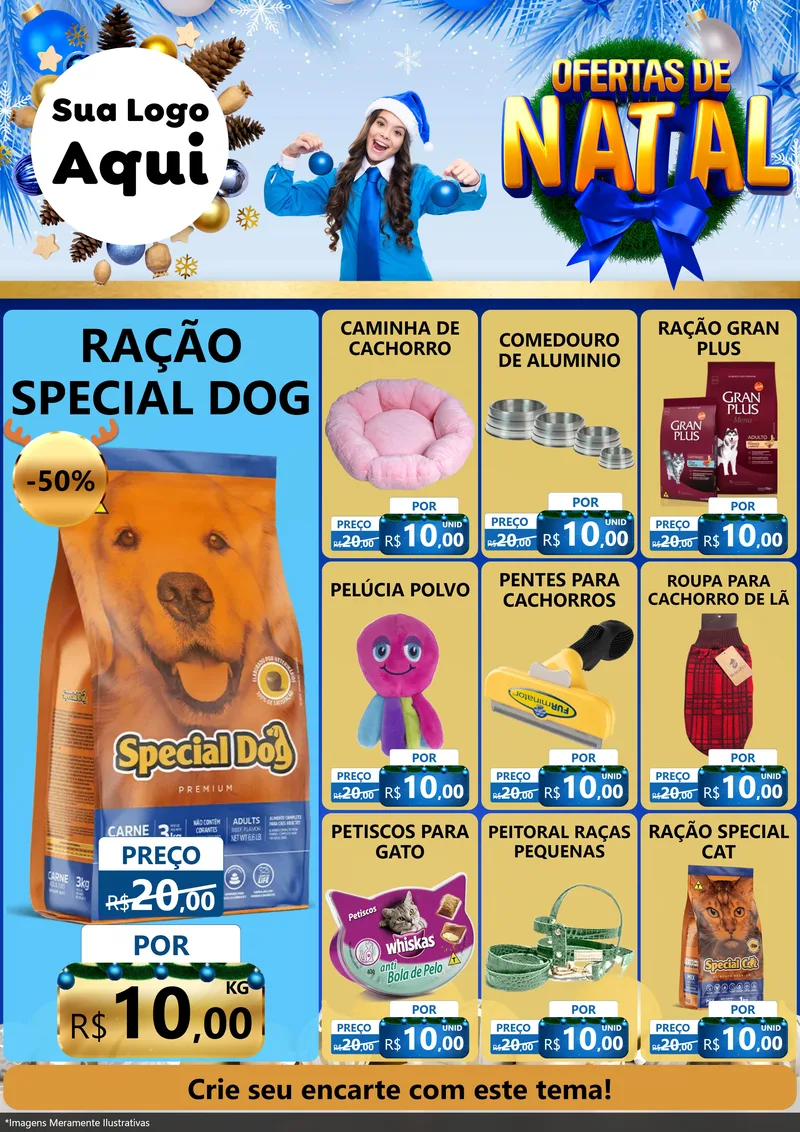 Modelo de Encarte para Encarte A4 Vertical com o tema Ofertas de Natal para Pet Shop