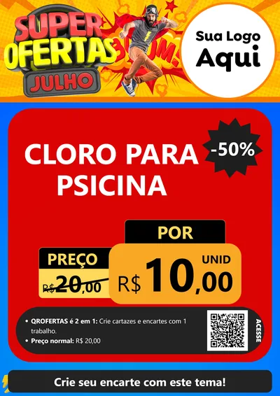 Modelo de Cartaz para Cartaz A4 Vertical com o tema Super Ofertas Julho para Produtos para Piscina