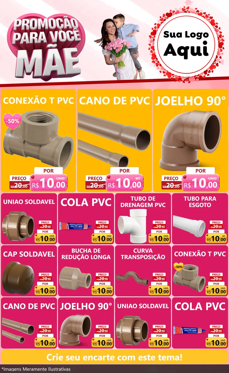 Modelo de Encarte para Encarte Grande com o tema Promoção Para Você Mãe para Tubos e conexões