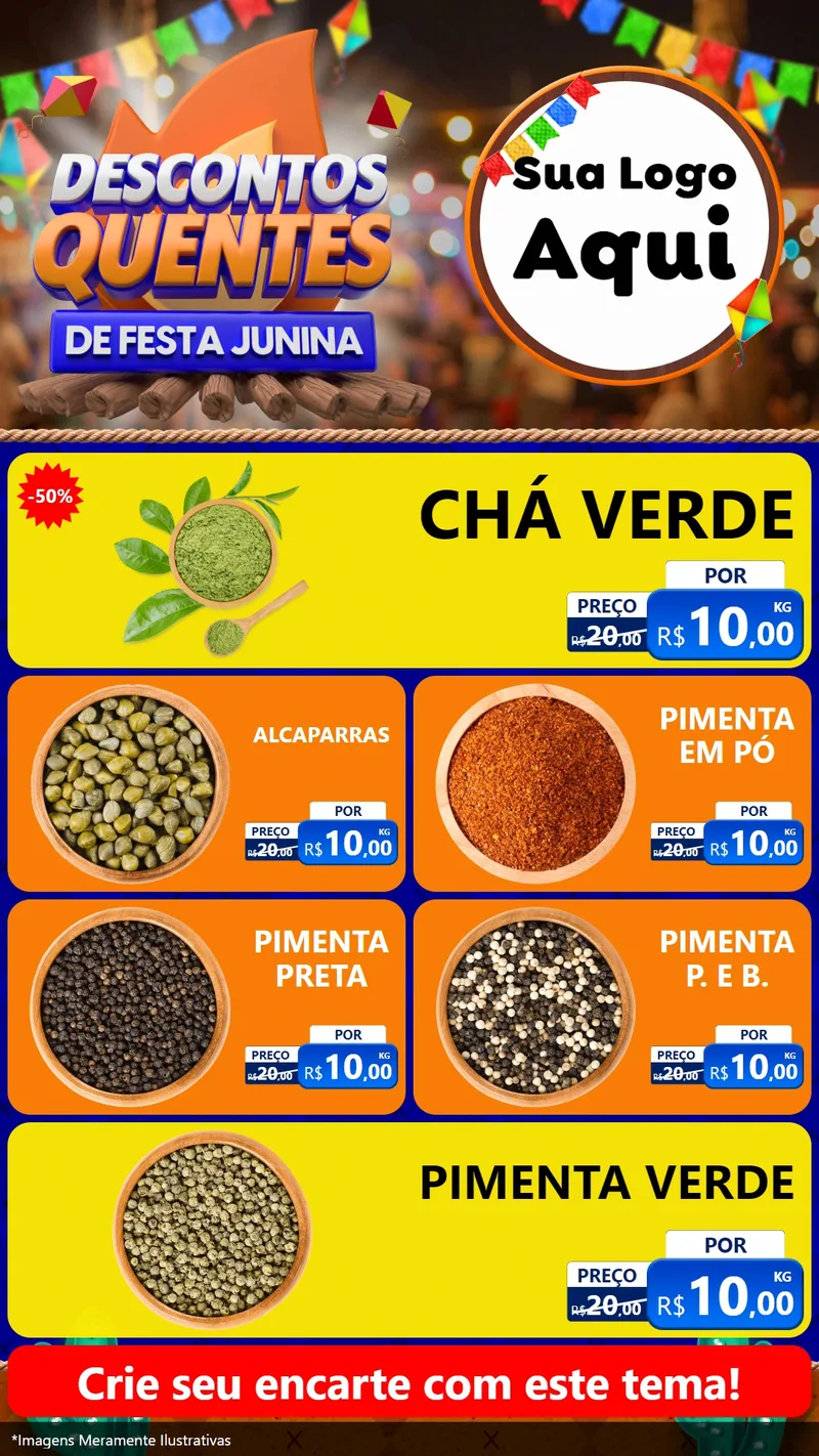 Modelo de TV para TV Vertical com o tema Descontos Quentes de Festa Junina para Produtos Naturais