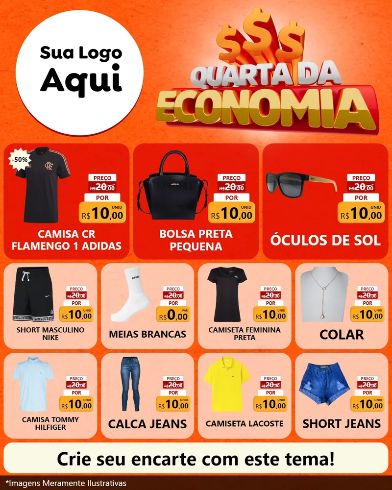Modelo de Rede Social para Feed Instagram com o tema Quarta da Economia para Roupas e acessórios