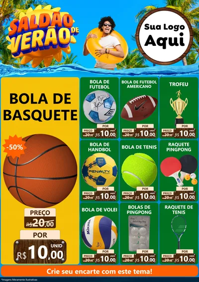 Modelo de Encarte para Encarte A4 Vertical com o tema Saldão de Verão para Artigos Esportivos