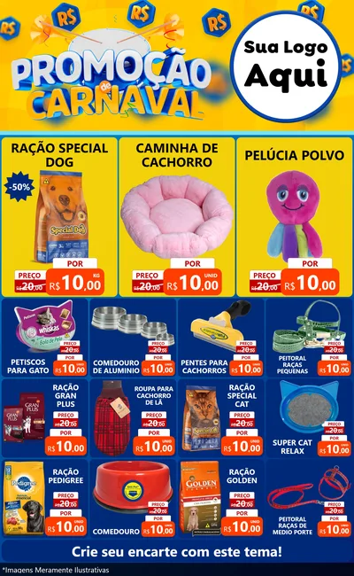 Modelo de Encarte para Encarte Grande com o tema Promoção de Carnaval para Pet Shop