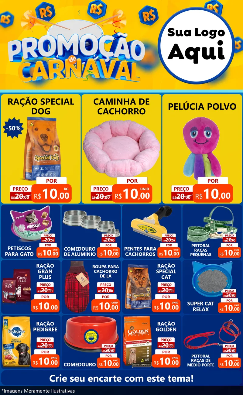 Modelo de Encarte para Encarte Grande com o tema Promoção de Carnaval para Pet Shop