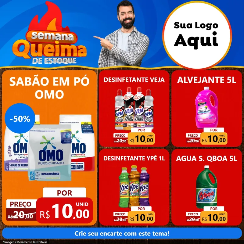 Modelo de Rede Social para Feed Facebook com o tema Semana Queima de Estoque para Produtos de Limpeza