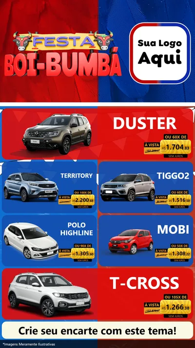 Modelo de TV para TV Vertical com o tema Festa Boi Bumbá para Concessionaria de Carros