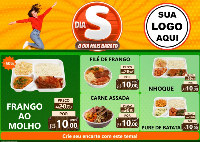 Modelo de Encarte para Encarte A4 Horizontal com o tema Dia S - O Dia Mais Barato para Restaurante