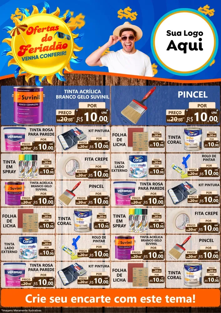 Modelo de Encarte para Encarte A4 Vertical com o tema Ofertas do Feriadão para Tintas e Ferramentas