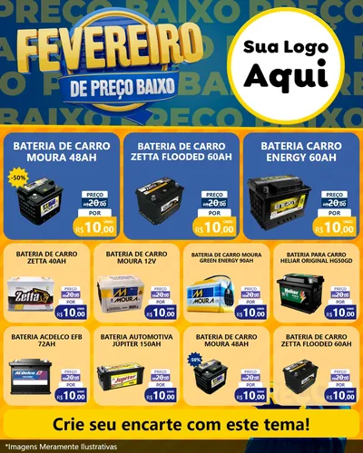 Modelo de Rede Social para Feed Instagram com o tema Fevereiro de Preço Baixo para Baterias Elétricas