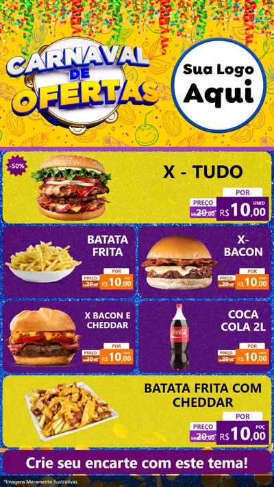 Modelo de TV para TV Vertical com o tema Carnaval de Ofertas para Hamburgueria