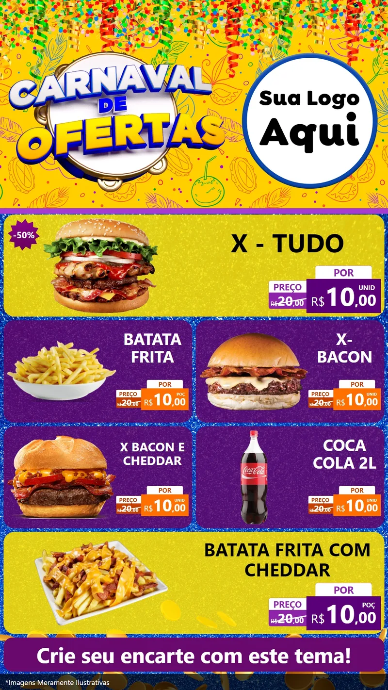 Modelo de TV para TV Vertical com o tema Carnaval de Ofertas para Hamburgueria