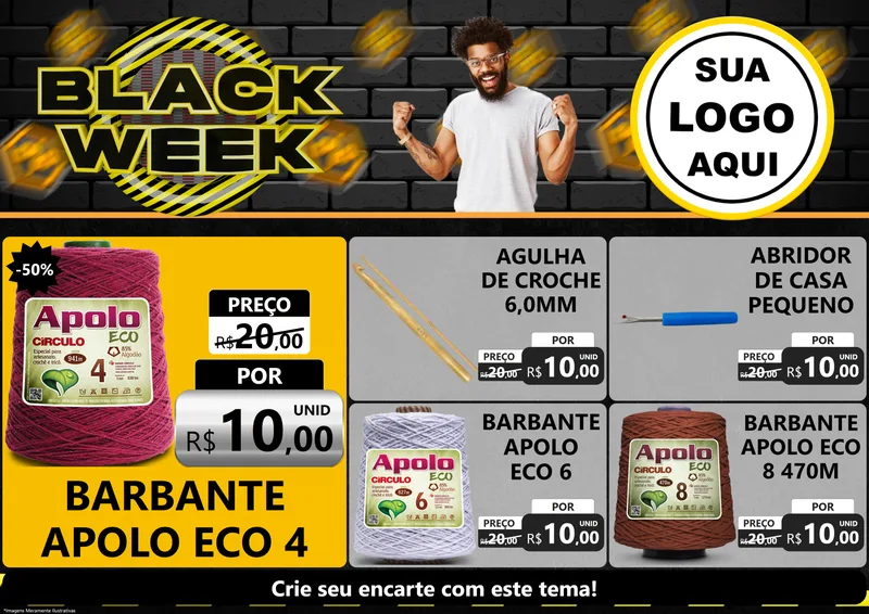 Modelo de Encarte para Encarte A4 Horizontal com o tema Black Week para Armarinho e Aviamentos