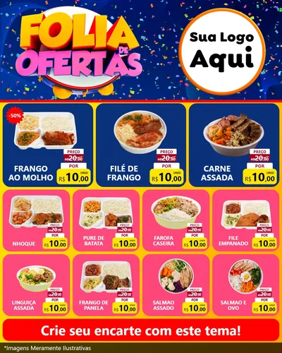 Modelo de Rede Social para Feed Instagram com o tema Folia de Ofertas para Restaurante