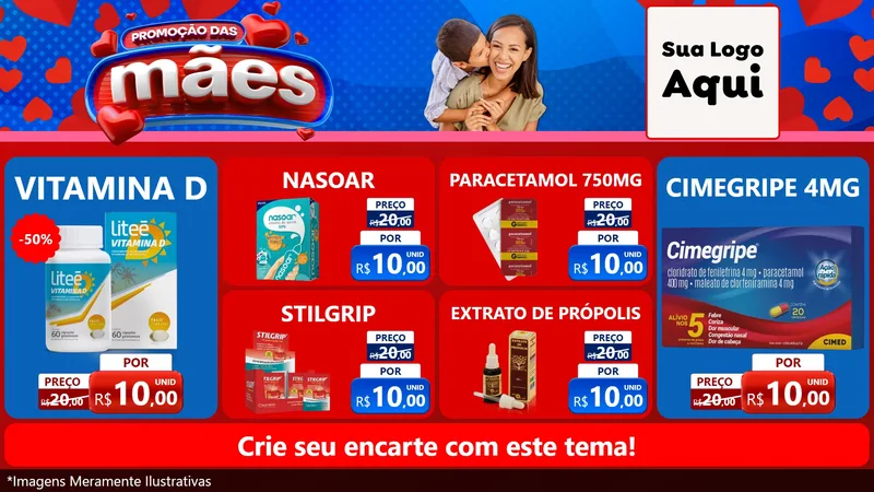 Modelo de TV para TV Horizontal com o tema Promoção das Mães para Farmácia