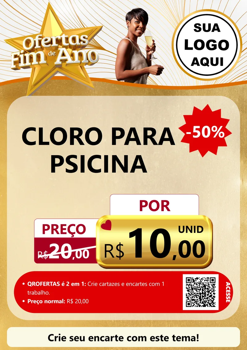 Modelo de Cartaz para Cartaz A4 Vertical com o tema Ofertas Fim de Ano para Produtos para Piscina
