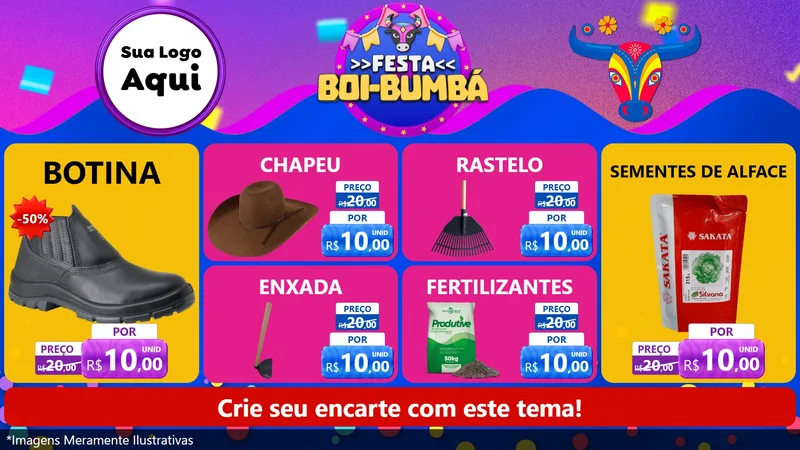 Modelo de TV para TV Horizontal com o tema Festa Boi-Bumbá para Agropecuária