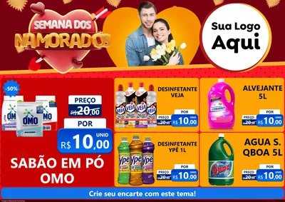 Modelo de Encarte para Encarte A4 Horizontal com o tema Semana dos Namorados para Produtos de Limpeza